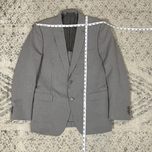 Z Zegna City Seersucker Stripe Silk Blend Sport Blazer Men's US 42R Grey - Picture 7 of 9